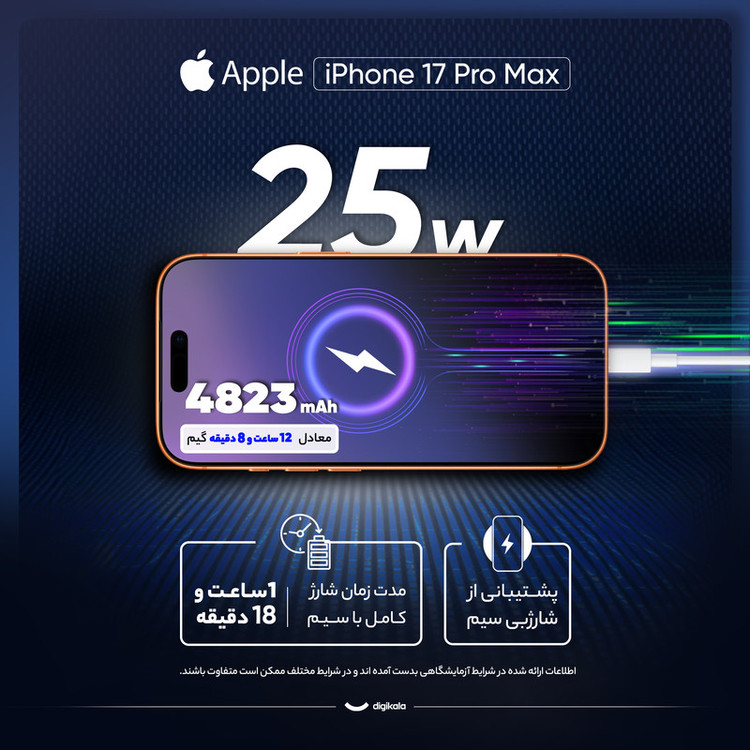 گوشی موبایل اپل مدل iPhone 17 Pro Max ZAA تک سیم کارت + eSim ظرفیت 512 گیگابایت و رم 12 گیگابایت - نات اکتیو